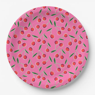 Hot Pink Retro Berry Cherry Birthday Party Paper Plate
