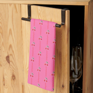 Hot Pink Retro Berry Cherry Striped Kitchen Towel