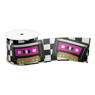Hot Pink Retro Cassette Mixtape Gift Ribbon Satin Ribbon