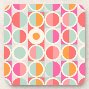 Hot Pink Retro Circle Pattern Coaster