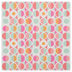 Hot Pink Retro Circle Pattern Fabric