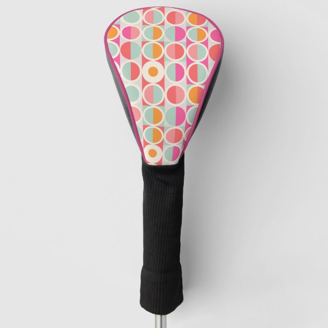 Hot Pink Retro Circle Pattern Golf Head Cover (Front)
