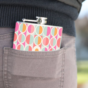 Hot Pink Retro Circle Pattern Hip Flask
