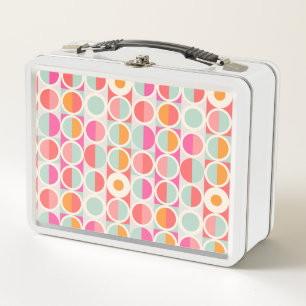 Hot Pink Retro Circle Pattern Metal Lunch Box