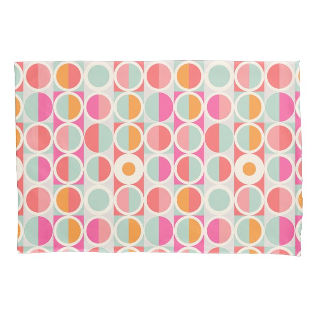 Hot Pink Retro Circle Pattern Pillowcase (Front-Left)