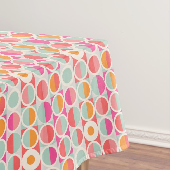 Hot Pink Retro Circle Pattern Tablecloth (In Situ)