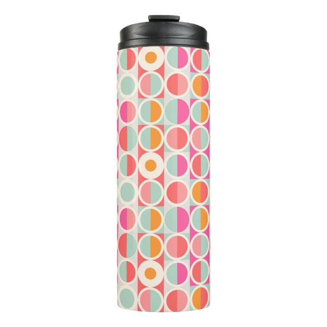 Hot Pink Retro Circle Pattern Thermal Tumbler (Front)