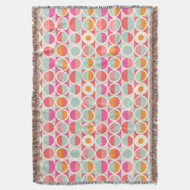 Hot Pink Retro Circle Pattern Throw Blanket (Front Vertical)