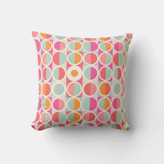 Hot Pink Retro Circle Pattern Throw Pillow (Front)