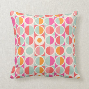 Hot Pink Retro Circle Pattern Throw Pillow