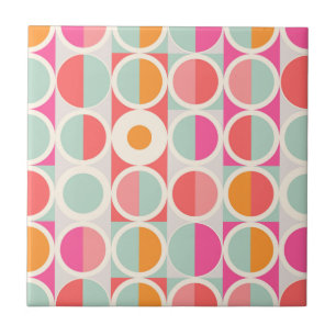 Hot Pink Retro Circle Pattern Tile