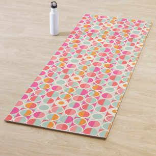Hot Pink Retro Circle Pattern Yoga Mat