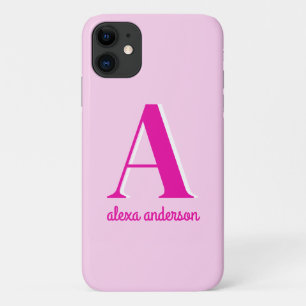 Hot Pink Retro Dolly Monogram iPhone 11 Case