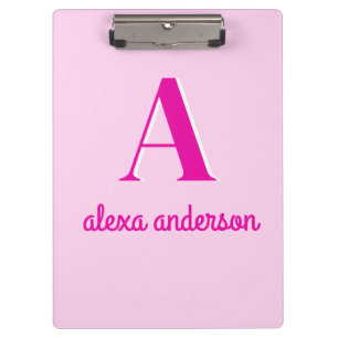 Hot Pink Retro Dolly Monogram Clipboard