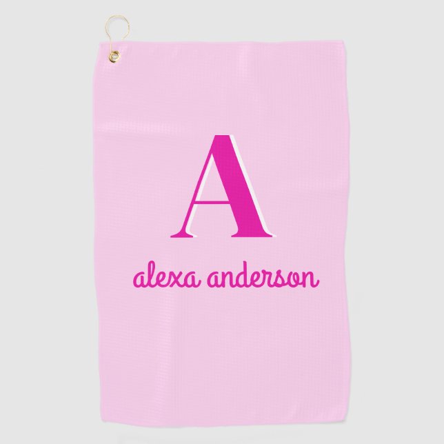 Hot Pink Retro Dolly Monogram Golf Towel (Front)