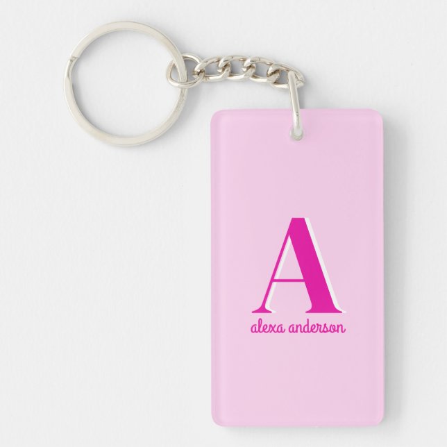 Hot Pink Retro Dolly Monogram Keychain (Front)