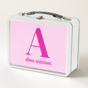 Hot Pink Retro Dolly Monogram Metal Lunch Box