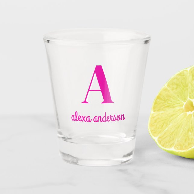Hot Pink Retro Dolly Monogram Shot Glass (Front)