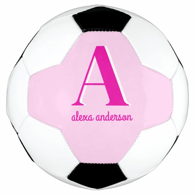 Hot Pink Retro Dolly Monogram Soccer Ball (Front)