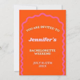 Hot Pink Retro Font Wavy Arch Bachelorette Weekend Invitation