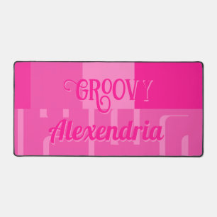 Hot Pink Retro Geometric Personalized Desk Mat