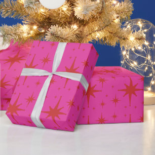 Hot Pink Retro Modern Starburst Pattern Wrapping Paper