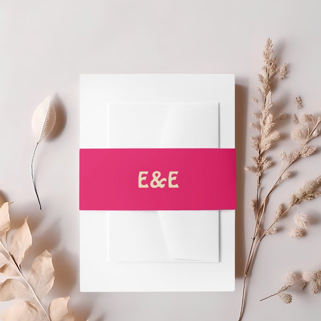 Hot Pink Retro Monogrammed Wedding Invitation Belly Band (Creator Uploaded)