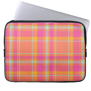 Hot Pink Retro Plaid with Orange and Blue Laptop Sleeve