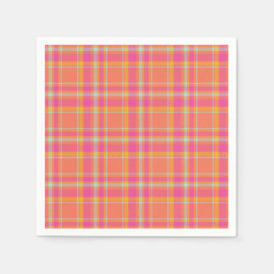 Hot Pink Retro Plaid with Orange and Blue Round Pi Napkin