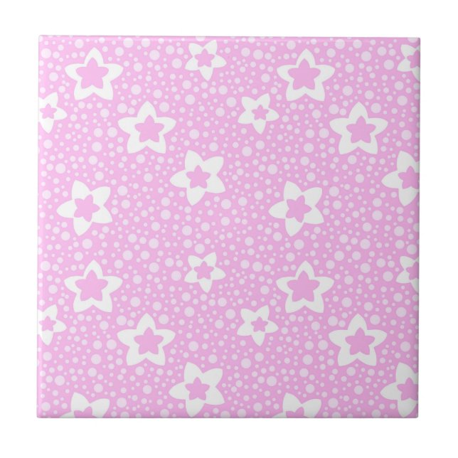 Hot pink retro polka dots with floral pattern tile (Front)