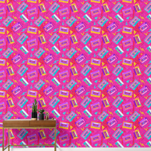 Hot Pink Retro Vintage Cassettes Wallpaper