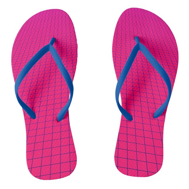 Hot Pink Retrowave Grid Flip Flops (Footbed)