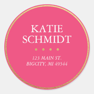 Hot Pink Return Address Label with Faux Gold Foil
