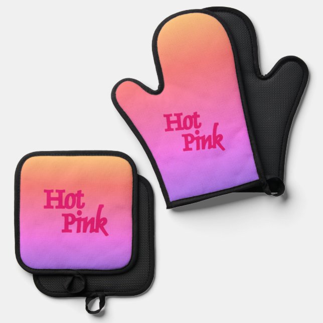 Hot Pink reverse oven mitts pot holder sets Oven Mitt & Pot Holder Set (Front/Back)