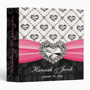 Hot Pink Rhinestone Look Heart Wedding Organizer Binder