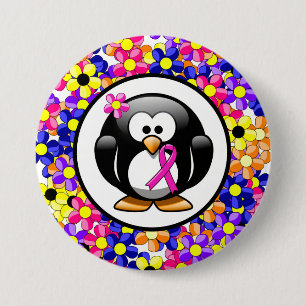 Hot Pink Ribbon Penguin 3 Inch Round Button
