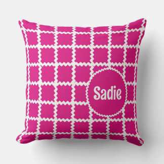 Hot Pink Ric Rac Pattern for Girls with Name Throw Pillow