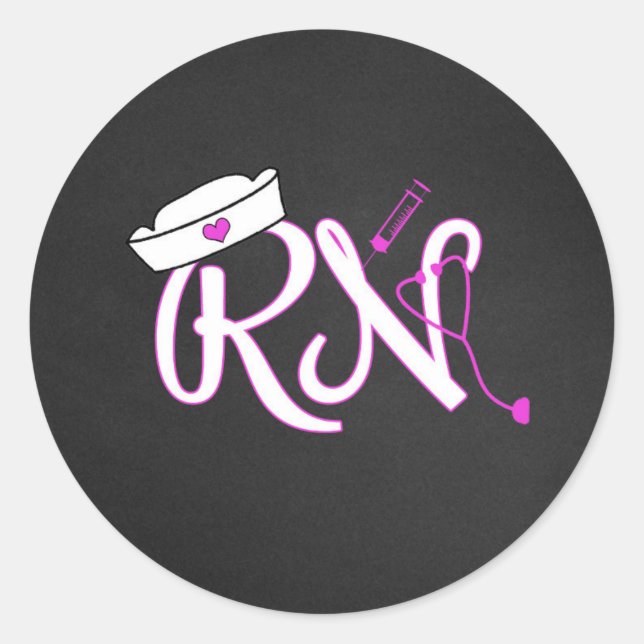 Hot Pink RN nurse favour sticker / envelope seal (Front)
