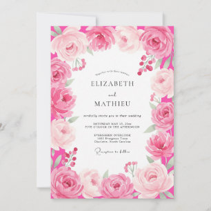 Hot Pink Romantic Blossom Wedding Invitation