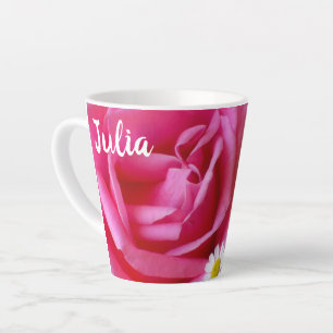 Hot Pink Rose and White Daisies Photo Latte Mug