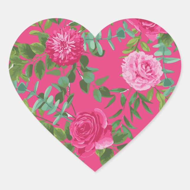 Hot Pink Rose Beautiful Wedding Heart Sticker (Front)