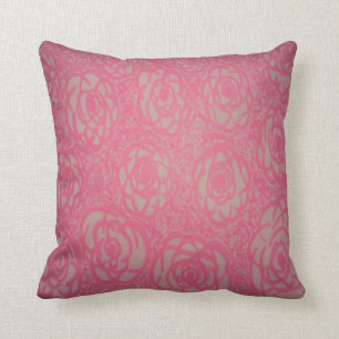 Hot Pink Rose Bed Print Throw Pillow