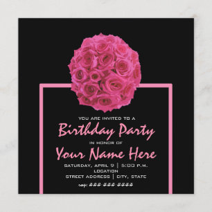 Hot Pink Rose Bouquet Birthday Party Invite