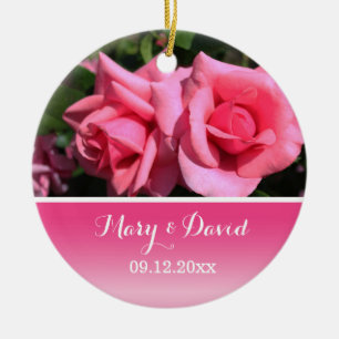 hot pink rose bride and groom wedding keepsake ceramic ornament
