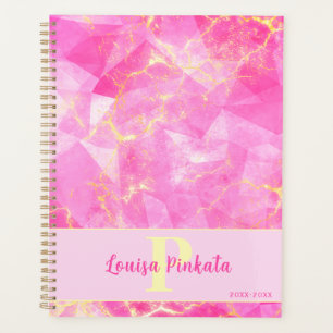 Hot Pink Rose Quartz and Gold Personalized Initial Planner