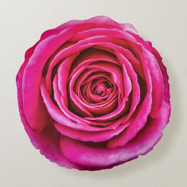 Hot Pink Rose Round Pillow (Back)