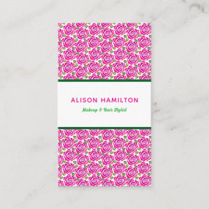 Hot Pink Roses Makeup Hair Stylist Artist Salon Appointment Card