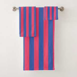 Hot Pink & Royal Blue Bold Vertical Stripes Bath Towel Set