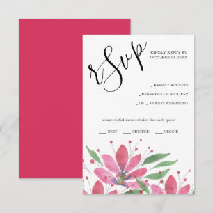 Hot Pink Rustic Lotus Watercolor Art RSVP Card