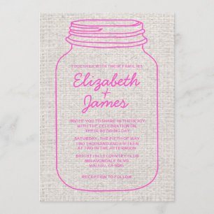 Hot Pink Rustic Mason Jar Wedding Invitations